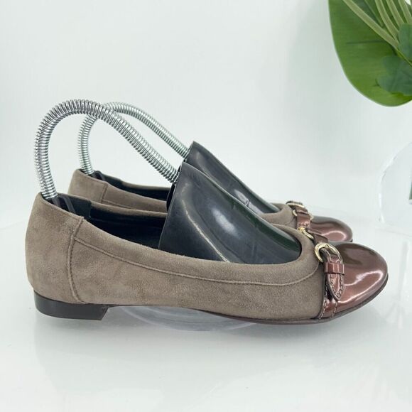 AGL Italy Women's Ballet Flats Size 36.5 Cap Toe Soft Brown Leather Slip On Shoe - Picture 3 of 15